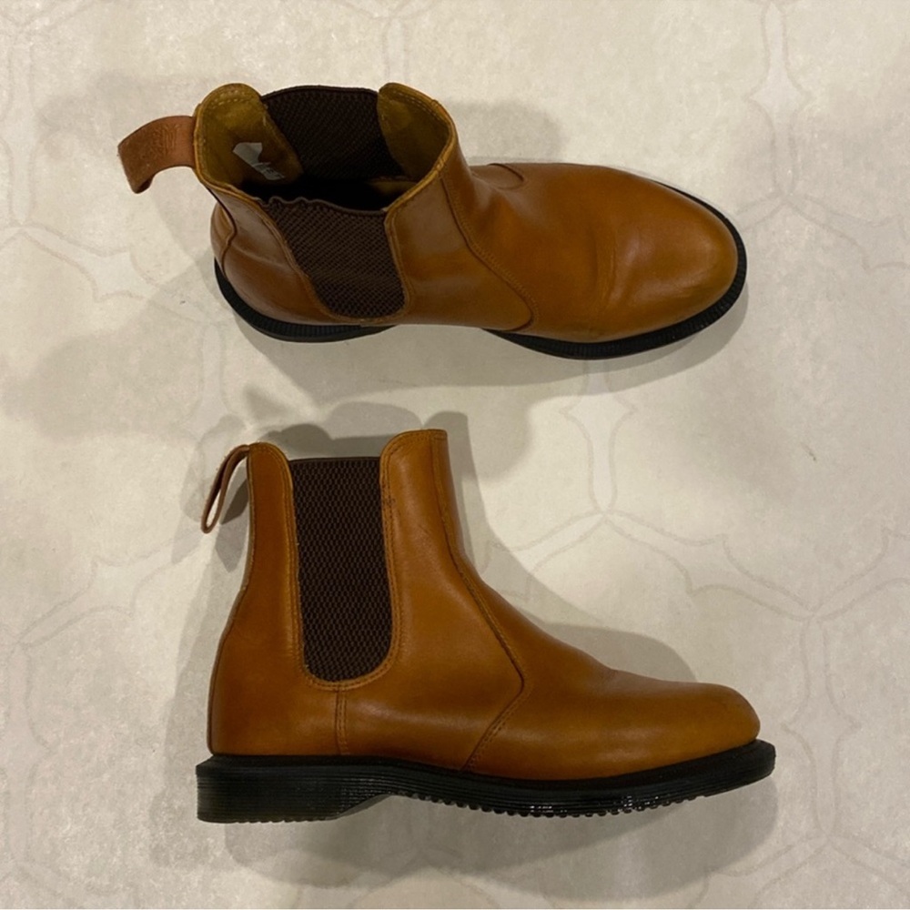 Dr. Martens Tan Ankle Boots with Elastic Panels and Smooth Leather